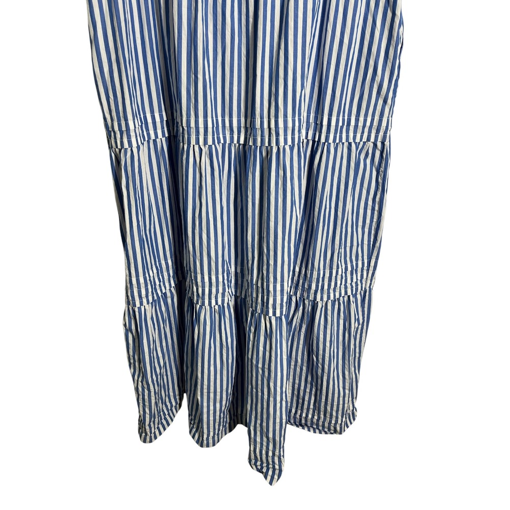 QUINCE 100% Organic Cotton Poplin Tiered Maxi Dress in Azure Stripe - Picture 5 of 10